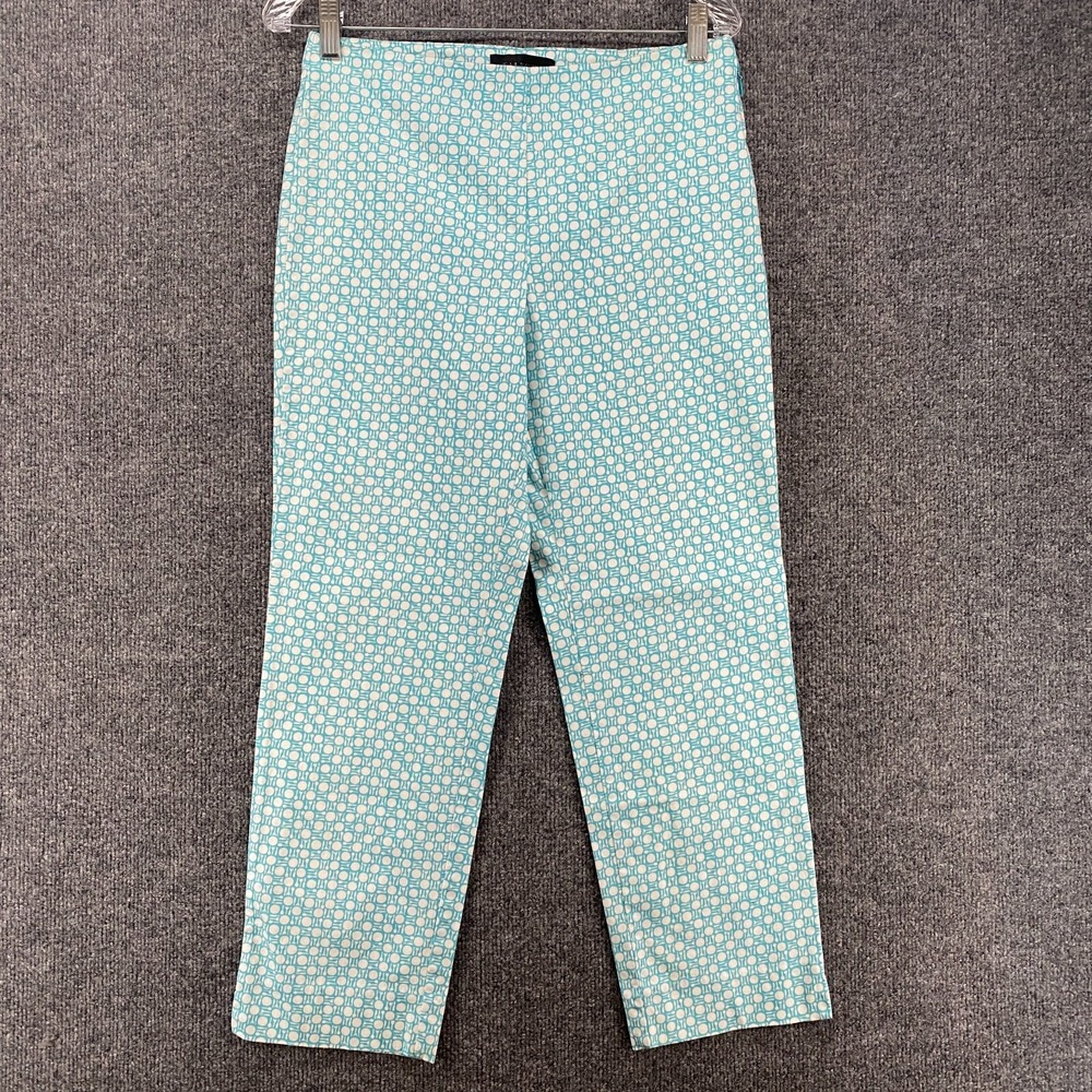 Talbots Dress Pants Womens 6 Blue Plate Print Heritage Straight Retro Hippie Fun